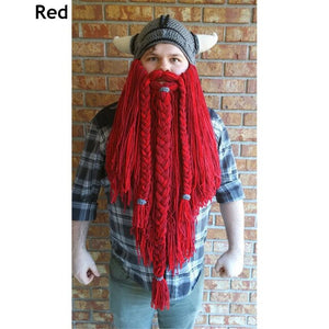 Men's Handmade Knit Long Beard Viking Horn Hat Funny Crazy Ski Caps Cool Beanie Cap Mask Men Halloween Party Cosplay Masks Gift