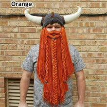 Load image into Gallery viewer, Men&#39;s Handmade Knit Long Beard Viking Horn Hat Funny Crazy Ski Caps Cool Beanie Cap Mask Men Halloween Party Cosplay Masks Gift