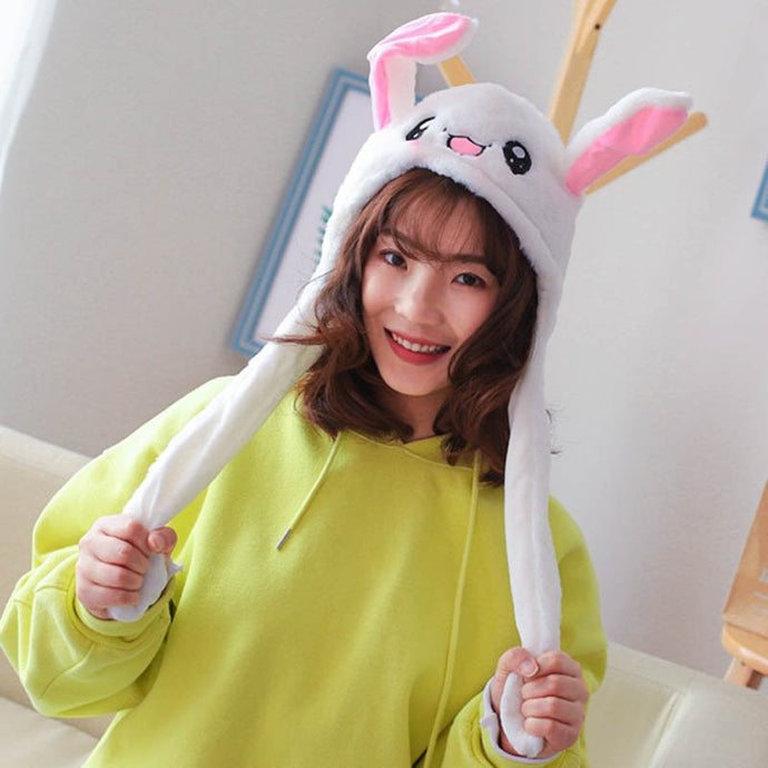 Cute Bunny Plush Hat Funny Playtoy Ear Up Down Rabbit Gift Toy for Kids Girls Girlfriend  IK88